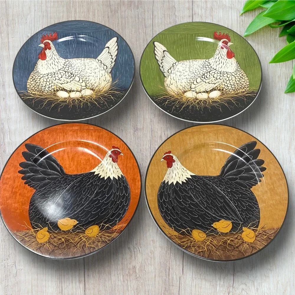 Vintage Lot 4 Sakura x Warren Kimble Henny Penny Rooster Chicken Salad Plates 8